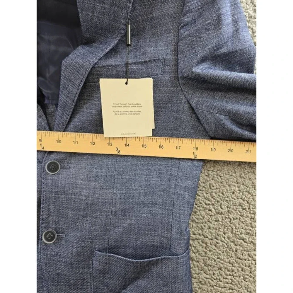 Calvin Klein Solid Slim-Fit Soft Sport Coat Men's 36S Blue Long Sleeve
